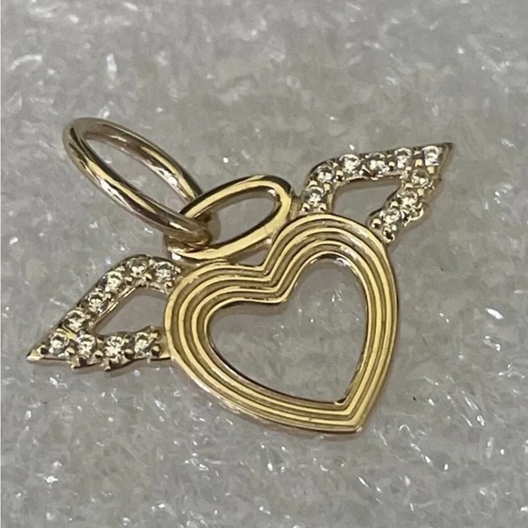 New ❗️PANDORA Authentic 14K Solid Gold Heart & Angel Wings CZ Charm - Picture 2 of 7